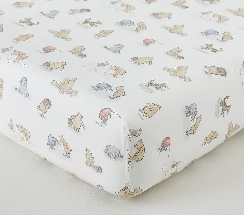 Organic Disney Winnie the Pooh Allover Icon Cot Fitted Sheet Pottery